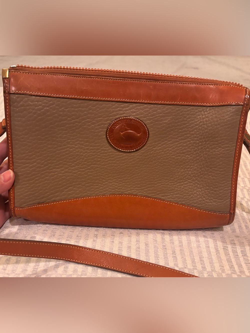 Vintage Dooney & Bourke Leather Crossbody Bag in Taupe